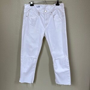 Gap 1969 boyfriend distressed cropped white jeans SZ 4